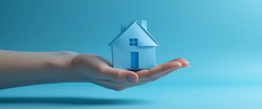 A tender hand cradles a tiny home, floating against an endless sky. Hope and security intertwine, as dreams of shelter and belonging rest gently in an open palm.