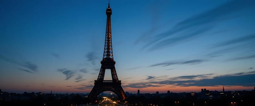 In the hush of twilight, a steel silhouette pierces the deepening blue. Eiffel's elegance stands vigilant as Paris whispers secrets in the dusk. Lights flicker, hearts stir. Serenity embraces mystery.