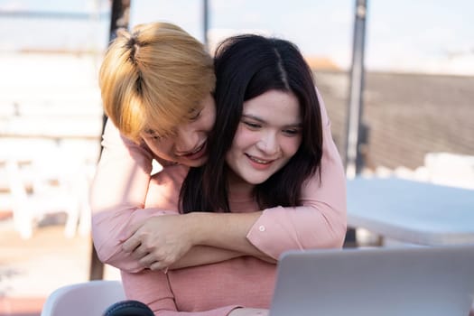 A couple shares a heartfelt moment embracing love and connection in a cozy home celebrating their relationship on Valentine Day.