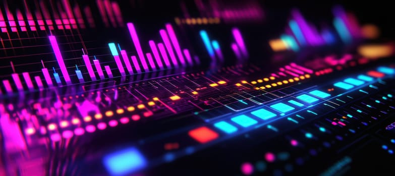 Vibrant email signature featuring a dark theme enhanced by neon equalizer graphics. the layout includes a glowing profile picture section with integrated contact details, set against a rich, colorful background perfect for music professionals.