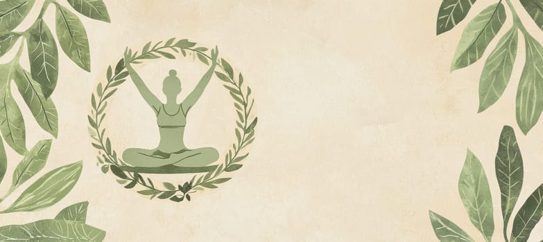 Rustic email signature ideal for a yoga instructor featuring a soothing palette of pastel green and beige. the design includes a profile picture framed in a circular leaf pattern, conveying tranquility and nature-inspired serenity.