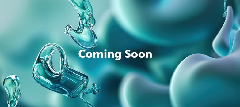 A stylish coming soon banner designed for a health and wellness brand features a gradient background of soft greens and blues. minimalist organic shapes and glowing text add a contemporary touch, perfect for promotional materials.