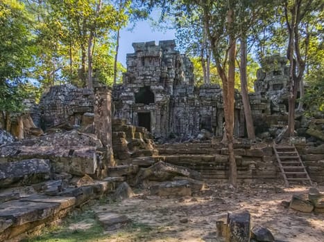 Ruin of ancient Ta Nei Wat temple in Angkor, Cambodia