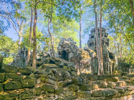 Ruin of ancient Ta Nei Wat temple in Angkor, Cambodia