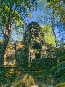 Ruin of ancient Ta Nei Wat temple in Angkor, Cambodia