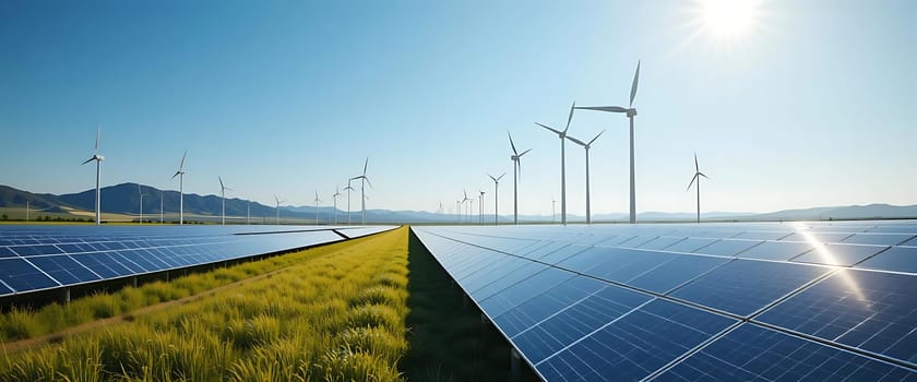Sun-kissed fields whisper as windmills dance with the breeze. Solar panels gleam like mirrors to the heavens, promising a future bright with hope and harmony in nature's embrace.