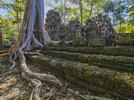 Ruin of ancient Ta Nei Wat temple in Angkor, Cambodia