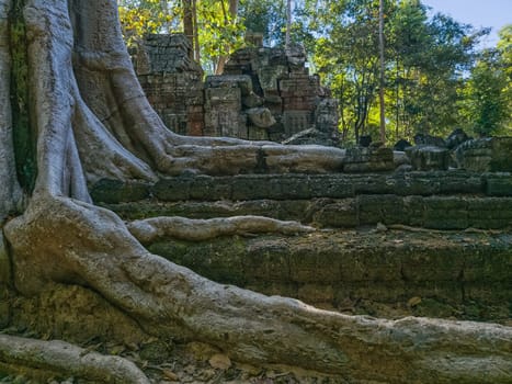 Ruin of ancient Ta Nei Wat temple in Angkor, Cambodia