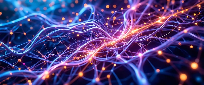 Glowing tendrils dance in a neon ballet, igniting a storm of electric whispers. Sparks of hope flicker in a cosmic night, as connections bloom, pulsing with life and mystery.