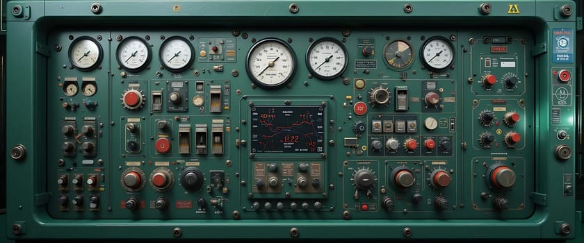In the heart of cool steel, a symphony of dials and gauges ticks with quiet urgency. The glow of green enamel whispers of secrets held within. Each knob, a silent sentinel, awaits the touch of purpose. An old world's hum of industry echoes in the stillness, stirring a nostalgic awe.