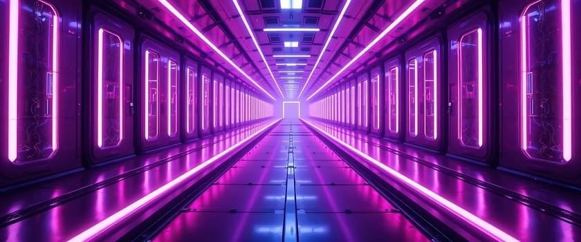 Enter an infinite corridor, bathed in haunting neon purples. Echoing silence grips the air, each reflective surface whispering of untold secrets. Cold, sterile, yet mysteriously alluring, this futuristic passage beckons with promises of the unknown.
