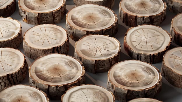 big round wood slices. top view