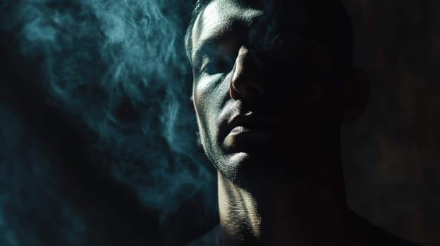 Surreal image of a man composed of darkness, edges blending with the shadows