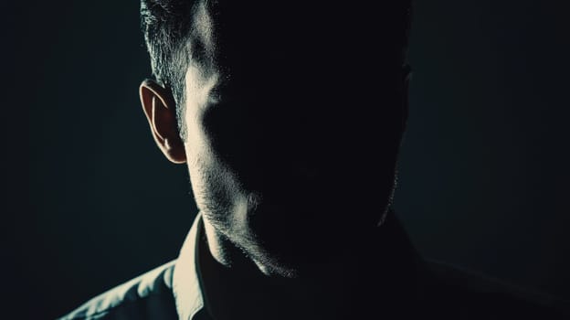 Surreal image of a man composed of darkness, edges blending with the shadows