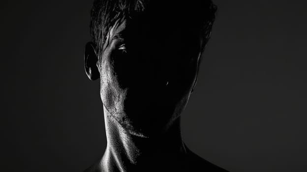 Surreal image of a man composed of darkness, edges blending with the shadows