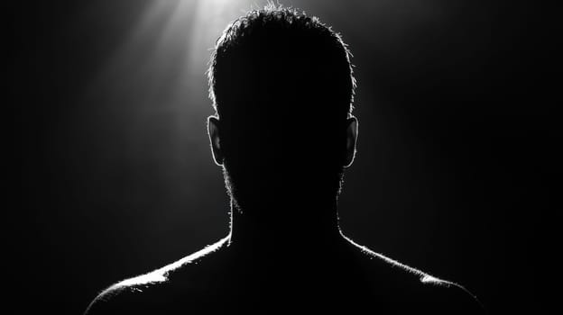 Surreal image of a man composed of darkness, edges blending with the shadows
