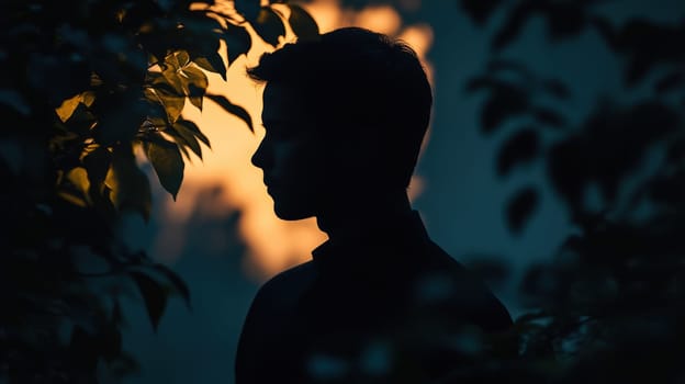 Surreal image of a man composed of darkness, edges blending with the shadows