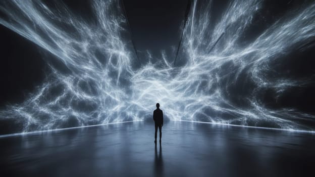 Silhouette on stage, enhanced by captivating visuals