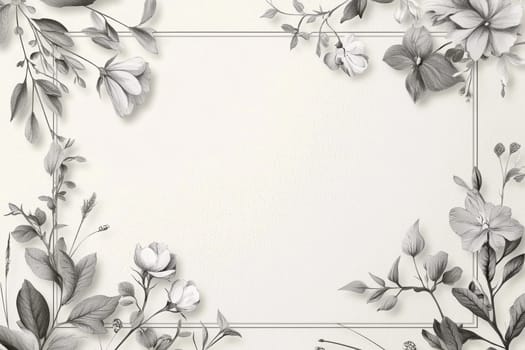 Condolence greeting card template with a minimalist white and gray aesthetic, featuring delicate floral designs framing a blank center. ideal for respectful messages, offering a thoughtful and understated backdrop for expressions of sympathy.