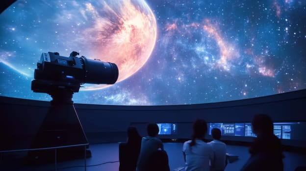 A stunning view of the vast cosmos fills the dome as a viewer gazes in awe at the universes mysteries