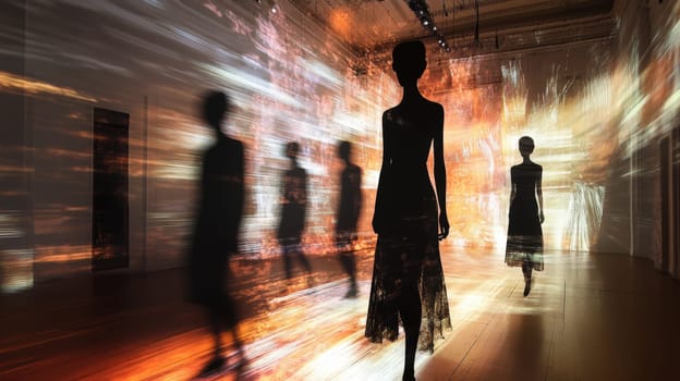 A vibrant and exciting fashion runway event showcasing stunning, outfits worn by stylish models
