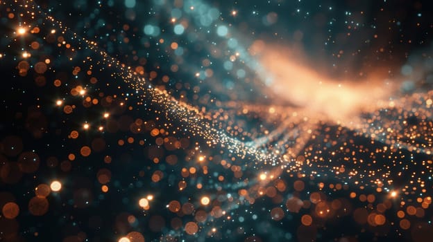 Digital cyberspace with particles and digital data network connections