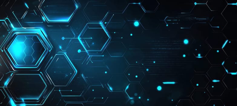 Sleek, futuristic email signature design for an ai researcher featuring a metallic background with glowing blue accents. the profile picture is framed in a hexagonal shape, while contact details align with modern, tech-inspired aesthetics.