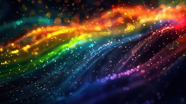 A dark background with a vibrant rainbow streak