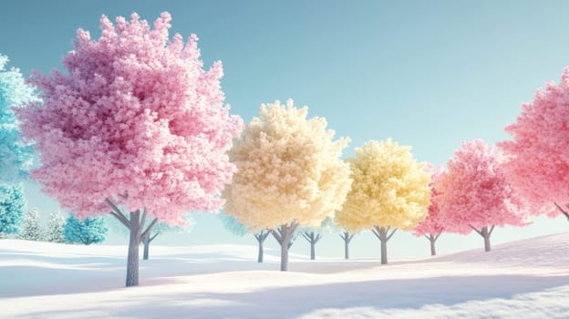Simple 3D scene with pastel trees