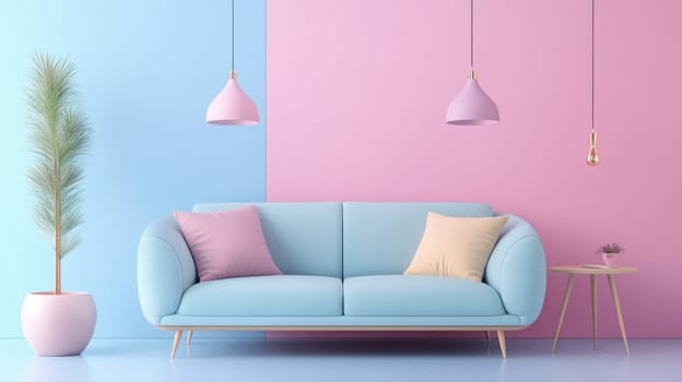 Simple 3d interior in pastel