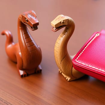 two wooden snakes horoscope chinese new year holiday wallet wealth. High quality photo