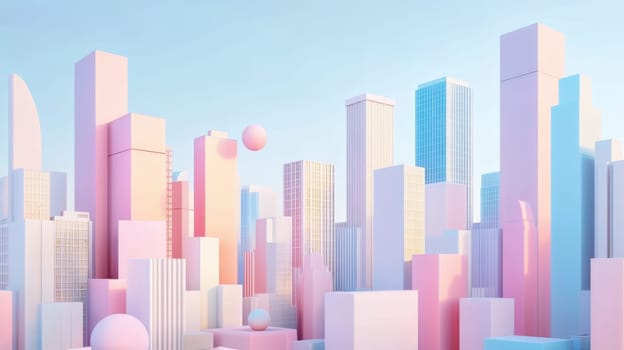 3D pastel colored cityscape with buildings