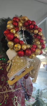 christmas balls red gold wreath New year souvenirs gifts traditions design decor decorations objects. High quality photo