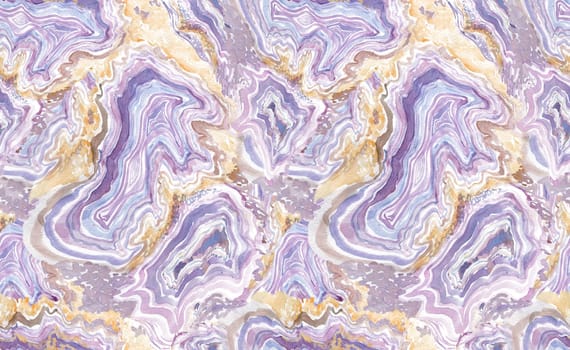 Modern pattern with textured layers of minerals painted with watercolors in lilac shades for textiles and surface design. Digital processing and vertical texture