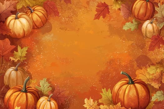 Rich orange and brown background featuring pumpkins and leaves, perfect for creating personalized thanksgiving messages. ideal for greeting cards, invitations, and festive seasonal decor.