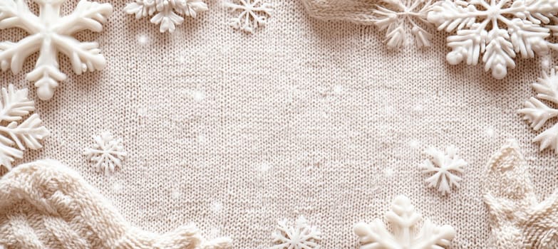 Greeting card template featuring a knitted sweater texture in red, adorned with white snowflakes and pinecones. the central blank area provides space for personalized seasonal messages, perfect for creating warm, homemade holiday greetings.