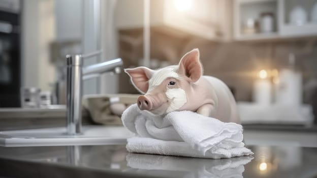 Pig celebration delightful scene for National Pig Day on March 1st in United States, featuring adorable pig enjoying a relaxing spa treatment, symbolizing care, charm, and the joy of honoring pigs