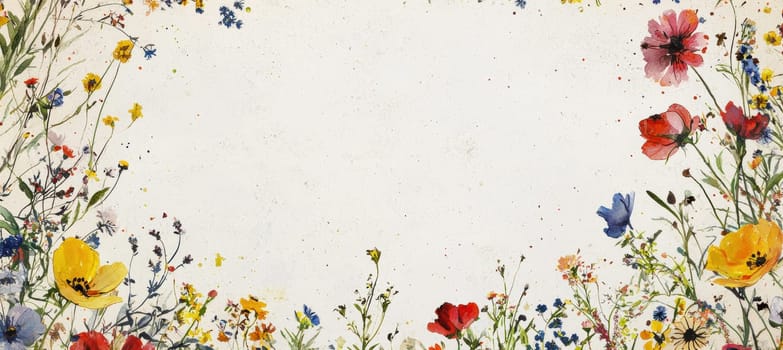 A floral-themed greeting card template featuring delicate hand-painted watercolor flowers framing the edges. the soft color palette offers a calming backdrop, with a central blank space ideal for personal messages or customizable notes.