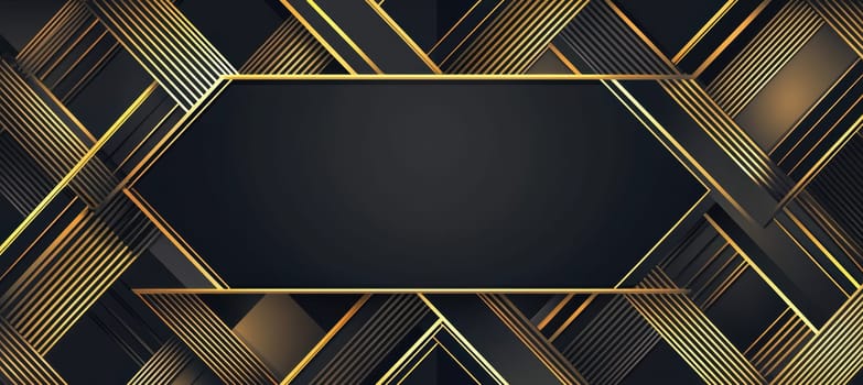 Art deco inspired greeting card design featuring a striking black and gold geometric pattern. the central blank space allows for personalized messages, making it ideal for gatsby themed occasions or elegant formal invitations.