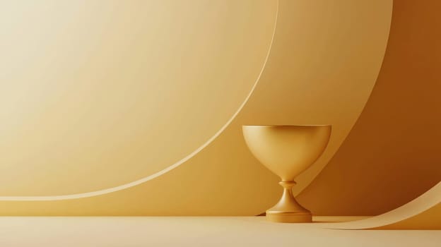 A golden trophy symbolizes achievement against warm, abstract background. smooth curves and hues evoke sense of success and celebration