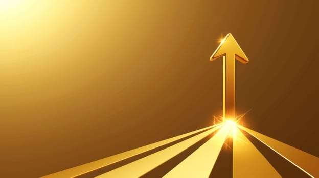 A golden upward arrow symbolizes success and growth, shining brightly against gradient background