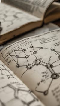 A scientific notebook filled with intricate genetic diagrams, research notes, and sketches of molecular structures, showcasing the meticulous work of a bioengineer. the vibrant annotations highlight the complexity of genetic research.