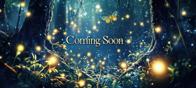A magical banner featuring a glowing enchanted forest with sparkling fireflies and whimsical text. the scene evokes a sense of wonder, perfect for promoting upcoming fantasy events, themed presentations, or mystical product launches.