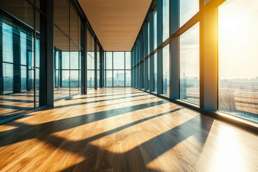 A large open room with a lot of windows and a lot of sunlight. The room is empty and has a lot of natural light coming in