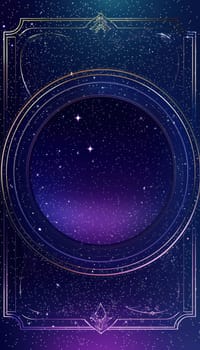 A magical greeting card template featuring deep blue and purple gradients with twinkling stars surrounding a blank center, ideal for personalized messages. perfect for evening events, this serene design wonder of the night sky.