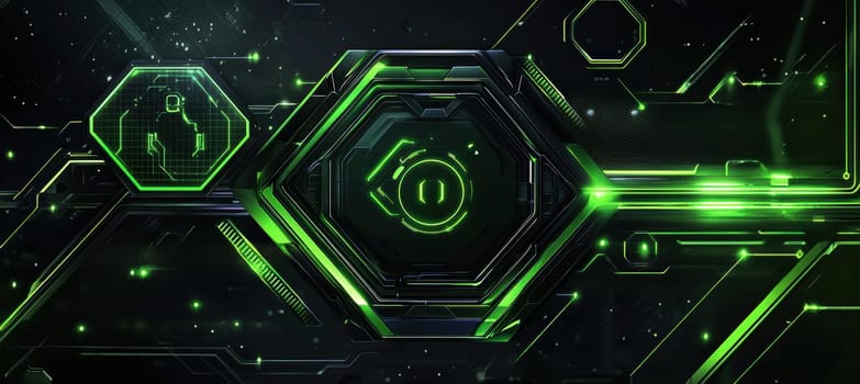 Futuristic email signature featuring a metallic background and glowing neon green circuit design. includes a hexagonal frame for the profile picture, showcasing advanced technology aesthetics ideal for a robotics engineer or tech professional.
