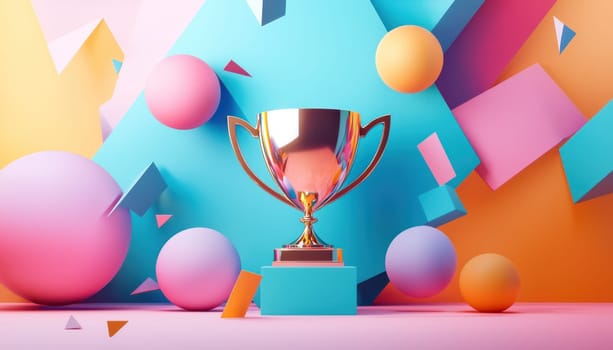 An Abstract geometric shapes forming trophy representing business success and achievement in vibrant setting