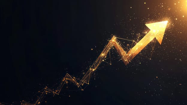 A golden gradient upward arrow symbolizes growth and success in business. This abstract design represents reaching new peaks and aspirations