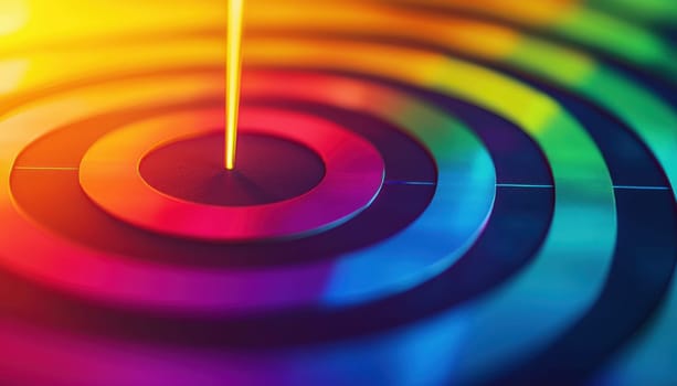 A Colorful concentric circles converging towards central point symbolize business success and teamwork