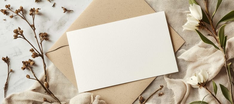 Neutral earth tones and minimalist botanical illustrations frame a blank center, ideal for a personal message. this modern, stylish design suits casual or natural themes, perfect for greeting cards or printed materials.
